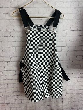Hot topic short overalls black and white checker pattern size medium